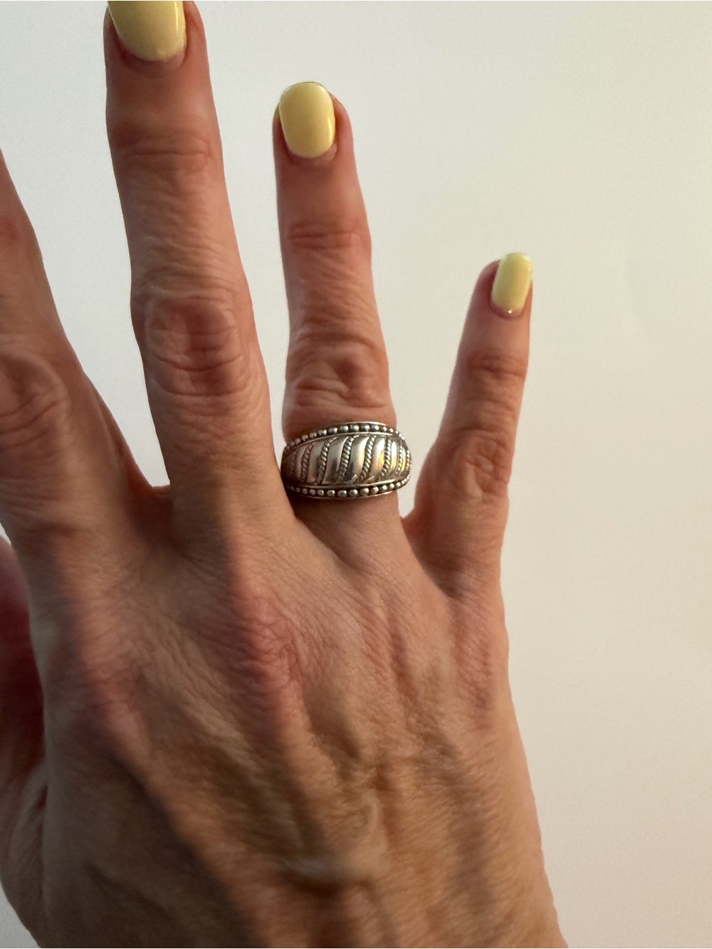 Silver Tone Wide Dome Ring Rope & Beaded Detail